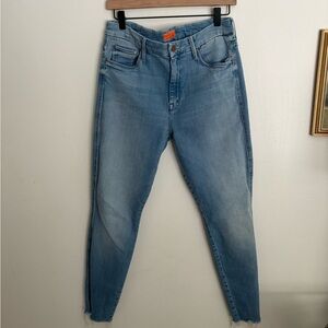 MOTHER High Waisted Double Looker Ankle Fray Blue Poppy Fields Women's Jeans 31